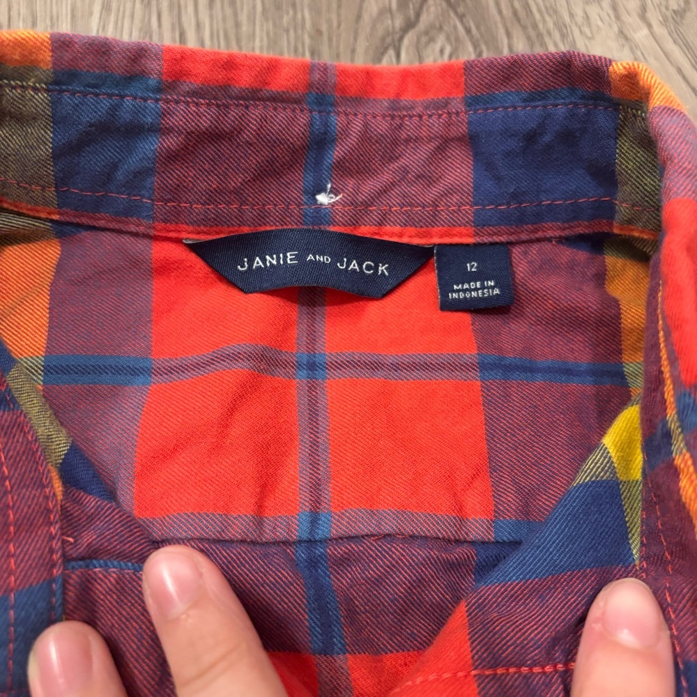 Janie and Jack Flannel Shirt Button Down Plaid Fall Boy’s 12‎ Red/Orange/Blue - Picture 3 of 3